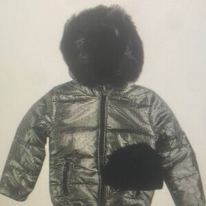 Shiny Black Puffer Jacket with Fur Hood